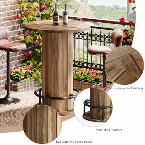 Tribesigns Round Bar Table, 39.4" H Wood Bistro Pub Table with Metal Rin...