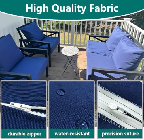 Outdoor Seat Cushion Cover Set of 4, 24 x 24 x 5.75 Inch, Navy