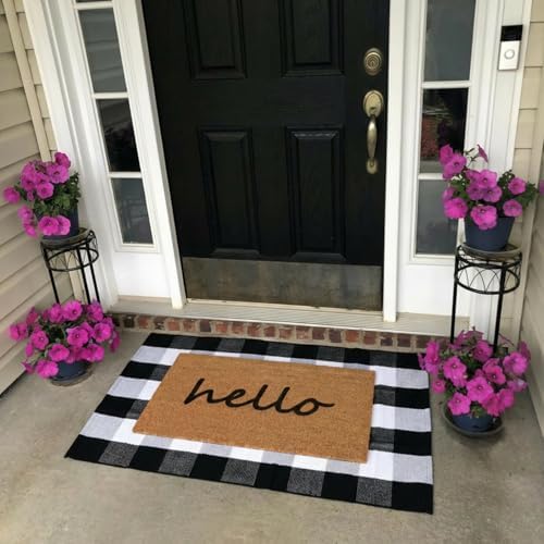 2-Piece Layered Front Doormat Set, Fall Decor Hello Natural Coco Coir Door Ma...