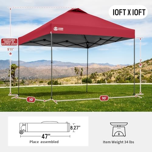 CROWN SHADES 10x10 Pop Up Canopy Tent,Outdoor Canopy, Red