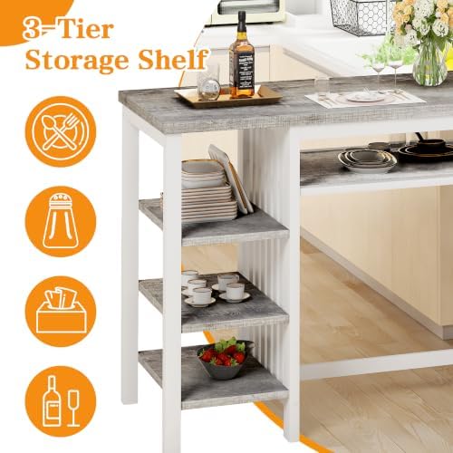 DKLGG 3-Piece Bar Table and Chairs Set, Counter Height Dining Table Set with ...
