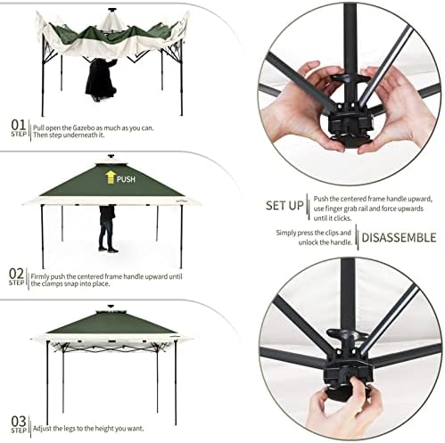 Suntime Pop Up Gazebo, Solar LED, 12x12 ft, Green