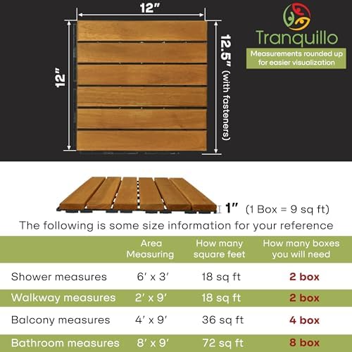Acacia Wood Interlocking Deck Tiles, Waterproof Patio Tiles, 9 PCS- Golden