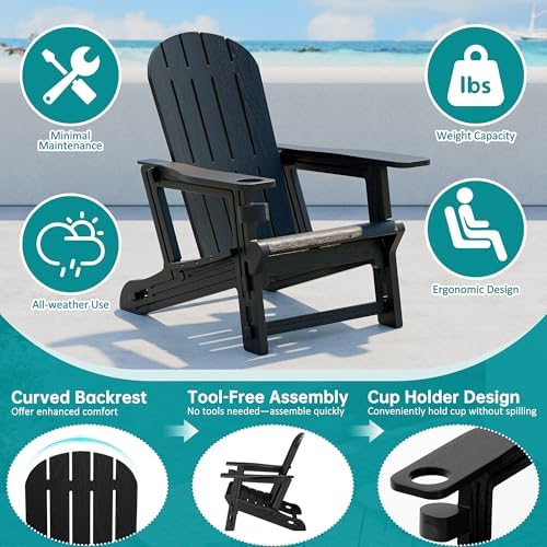 Shintenchi Adirondack Chairs Set of 2,HDPE Adirondack Chairs w/Removable Tabl...