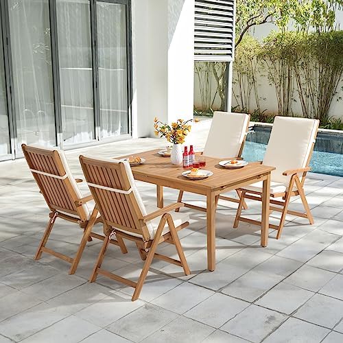 OC Orange-Casual Folding Patio Dining Chair Set of 2, Wood Chair, Beige
