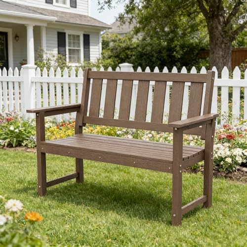 50" HDPE Outdoor Bench Weatherproof Patio Seating, Mocha Brown