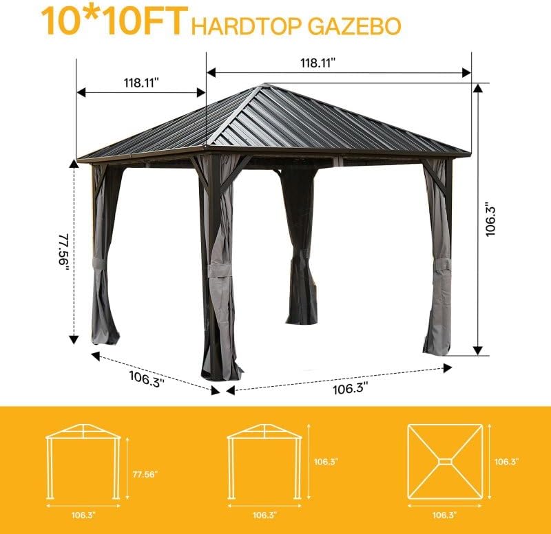 ENDARK 10x10 FT Hardtop Gazebo with Galvanized Steel Roof