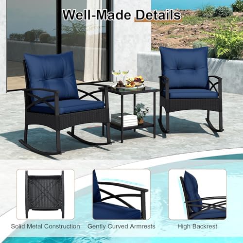 Tangkula 3 Pieces Wicker Outdoor Rocking Chairs Set