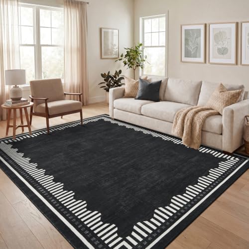 Garvee 8x10 Washable Living Room Area Rug Scalloped Neutral Non Slip Rugs