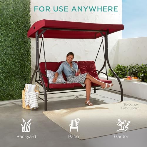 Best Choice Products 3-Seat Outdoor Large Converting Canopy Swing Glider, Pat...