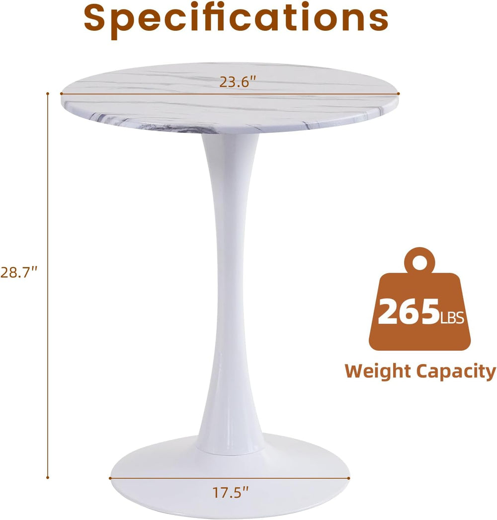 Round Dining Tulip Table for 2, Mid-Century Modern Table with Sturdy Metal Pe...
