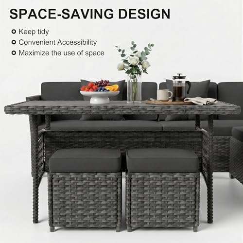 LOUVIXA 7 Pieces Patio Furniture Set, Outdoor Patio Furniture, Wicker Convers...