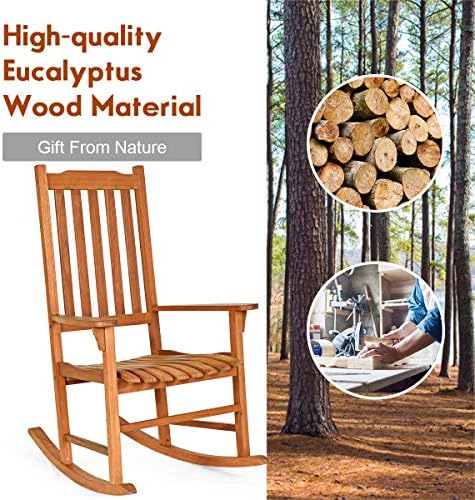 GIANTEX Porch Rocking Chair Outdoor and Indoor Use, Solid Eucalyptus Wood Roc...
