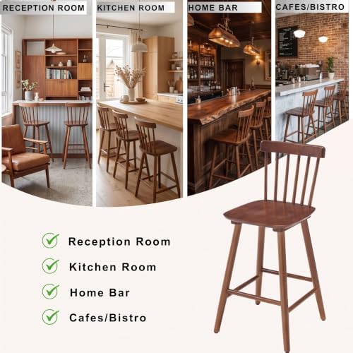 Windsor Bar Stools Set of 2, 26 Inch Counter Height Barstools Wooden Barstool...