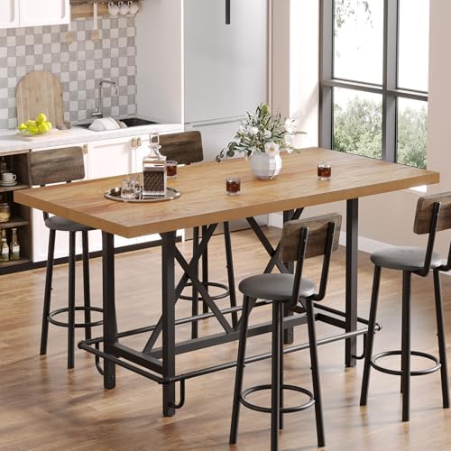 Tribesigns 63-Inch Counter Height Bar Table with Metal Footrest (Light Oak)