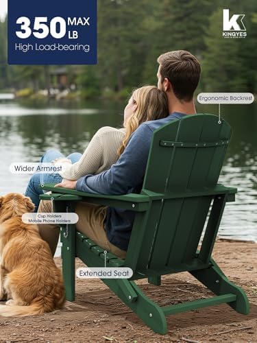 KINGYES Folding Adirondack Chair Set of 2 with 2 Cup Holders, Green