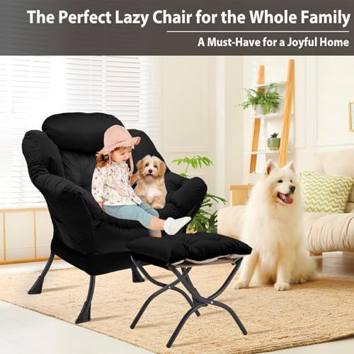 Youtanic Lazy Chair with Folding Ottoman, Accent Chair Velvet Upholstered wit...