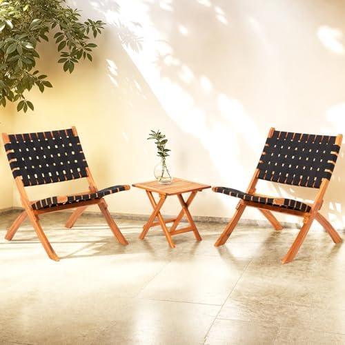 3 Piece Bistro Set, Acacia Wood Small Patio Furniture Set for 2