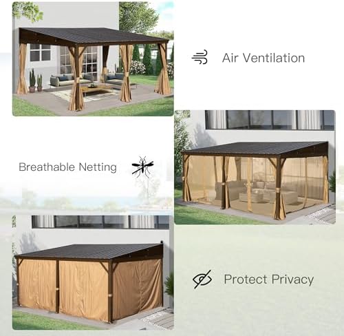Domi 12x16FT Lean to Gazebo, Hardtop Wall Mounted Gazebo with Sloping Galvani...