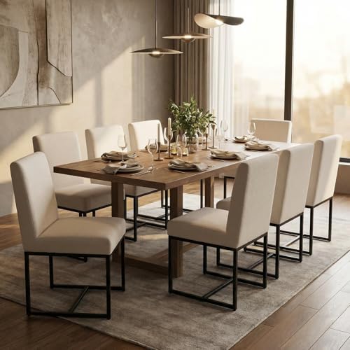 CIMOTA Modern Linen Dining Chair Set of 8, Mid Century Dining Room Chairs Fab...