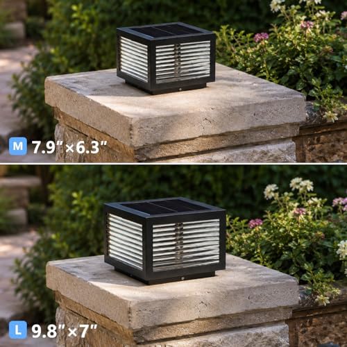 Solar Post Lights Outdoor, 9.8" Square Large Column Light with RC