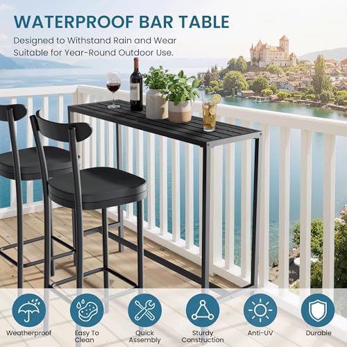45" Outdoor Bar Height Table, Black Metal Frame with HDPE Top
