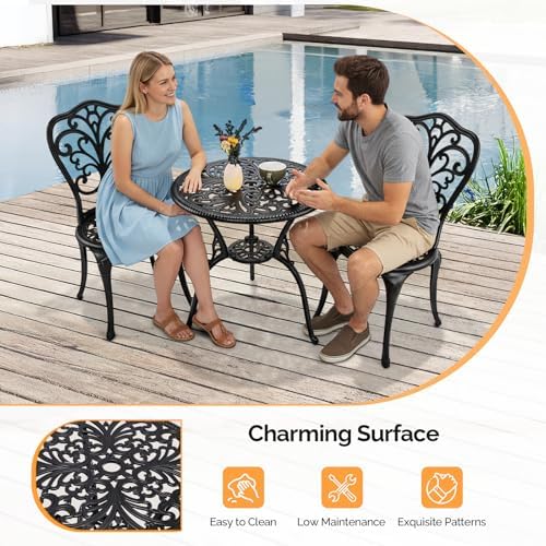 VINGLI 3 PCS Outdoor Bistro Set, Outdoor Patio Set, All-Weather Cast Aluminum...