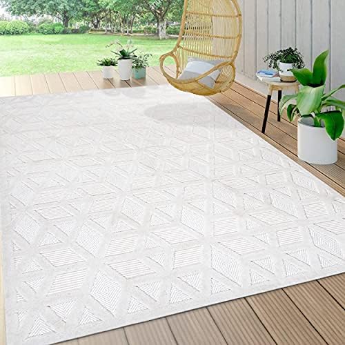 JONATHAN Y Neutral Geometric Indoor Outdoor Area Rug 4X6 Ivory, Talaia for Ba...