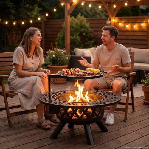 32 Inch Outdoor Fire Pits for Outside Wood Burning Fire Pit for Outdoor