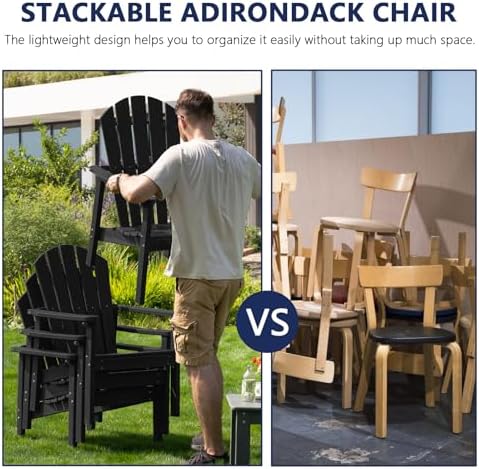 nevilywood Stackable Adirondack Chair, HDPE Outdoor Chair Set of 2, Black