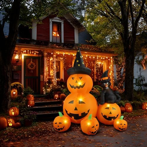 6Ft Halloween Inflatable Decorations Pumpkins Patch Lanterns with Black Cat w...