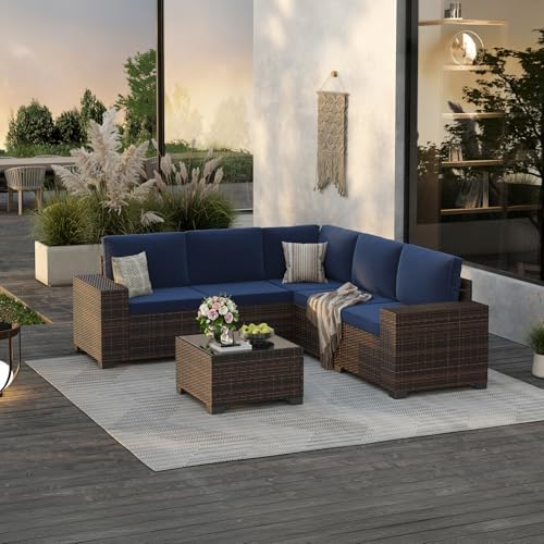 Soohow 6-Piece Patio Furniture Set All-Weather Outdoor Wicker Sectional Conve...