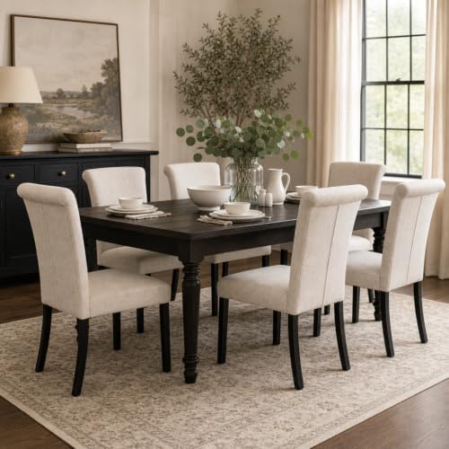 ACEDÉCOR Dining Chairs Set of 6, Modern Off White Linen Upholstered Dining Ch...