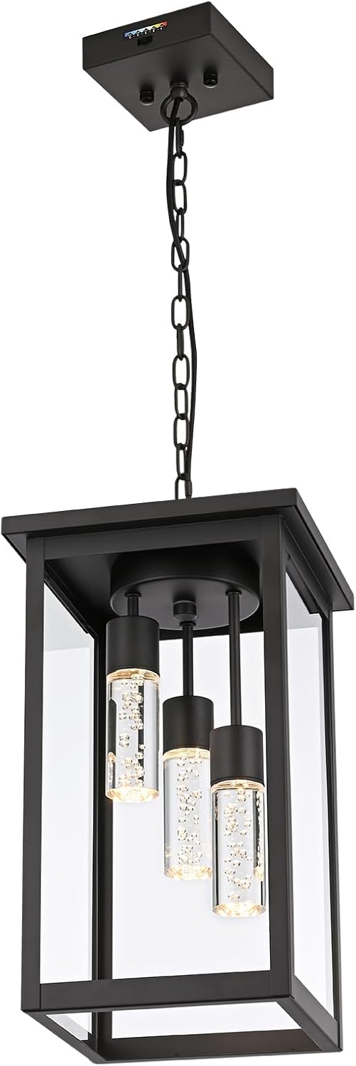 Yaohong 17" Large 5CCT LED Outdoor Pendant Light, 3-Lights Modern Black ...