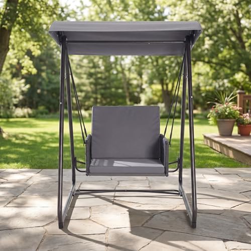 Porch Swing with Stand, Outdoor Swing with Canopy, All Weather Outdoor Swings...