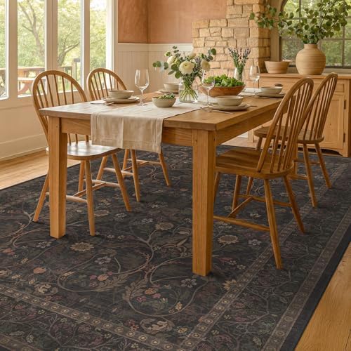 Washable 8x10 Area Rugs for Living Room, Black and Brown Halloween Rug for Be...