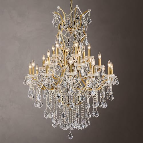 24 Lights Large Crystal Chandeliers for High Ceilings Brass Maria Theresa Cha...