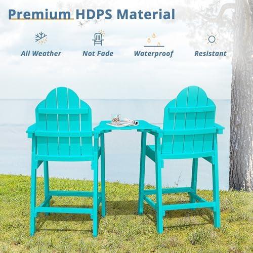 LUE BONA Tall Adirondack Chair Set of 2, HDPS Bar Height Chairs, Aruba Blue