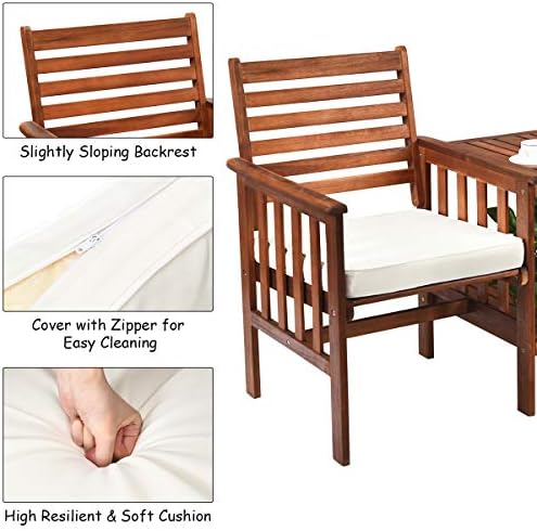 Tangkula Acacia Wood Loveseat, 3pcs Outdoor Table Chairs Set, Patio Conversat...