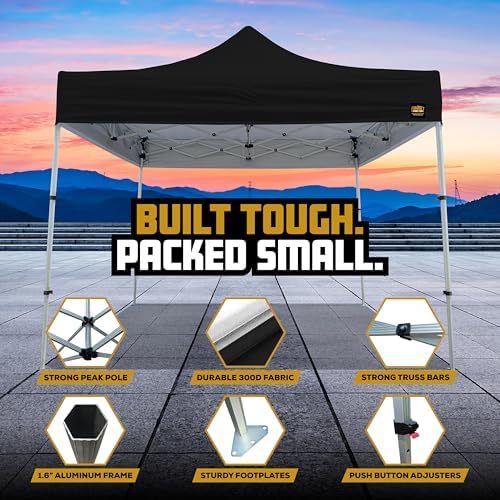 10x10 Heavy Duty Pop Up Canopy - Easy Setup, Commercial Grade Aluminum Frame,...