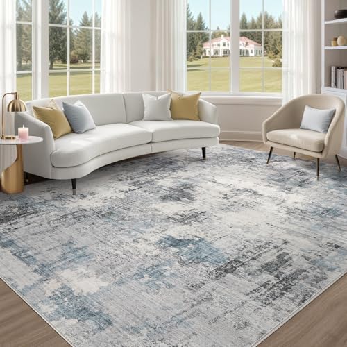 Abstract 8x10 Area Rug: Machine Washable Non Slip Ultra Thin Low-Pile Carpet,...