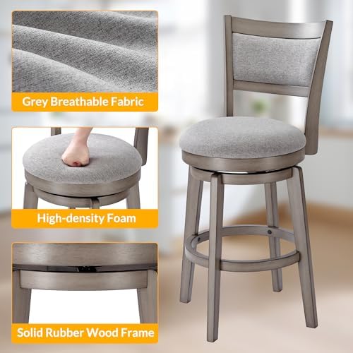 PrimeZone Swivel Bar Stools Set of 2, 26" Counter Height Barstools