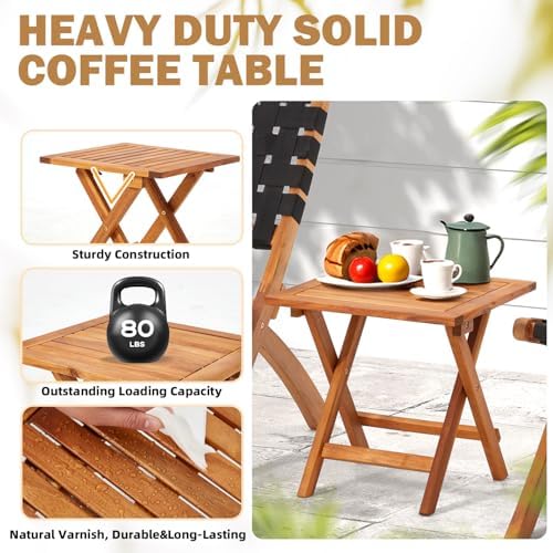 3 Piece Bistro Set, Acacia Wood Small Patio Furniture Set for 2