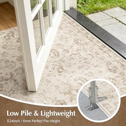 Beauoop 8x10 Washable Beige Neutral Vintage Oriental Area Rug for Bedroom