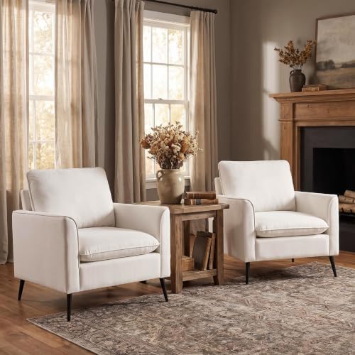 YISHENG Mid-Century Modern Living Room Accent Chairs Set of 2 - Oversized Fau...