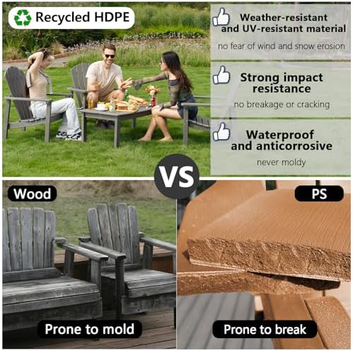 nevilywood Stackable Adirondack Chair, HDPE Outdoor Chair Set of 4, Grey