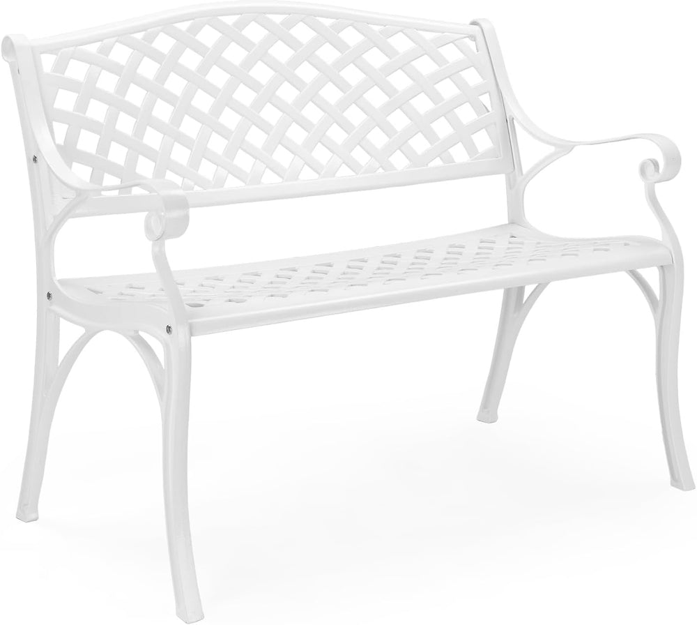 VINGLI 40.5" Outdoor Patio Bench, Anti-Rust Cast Aluminum, White