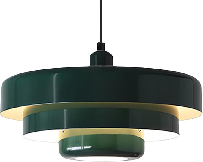 Mid Century Pendant Light Fixtures Ceiling Pendant Lighting 3-Layer Metal Shade Design Vintage Flush Mount Light for Dining Table Kitchen Island Hallway (Green)