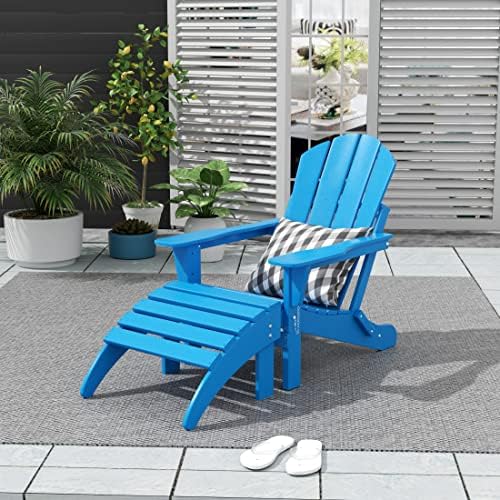 WO Home Furniture HDPE Folding Adirondack Ottoman, Pacific Blue