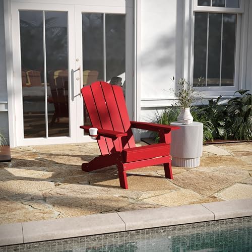 Taylor + Logan Nellis Adirondack Chair with Cup Holder, Weather Resistant HDP...